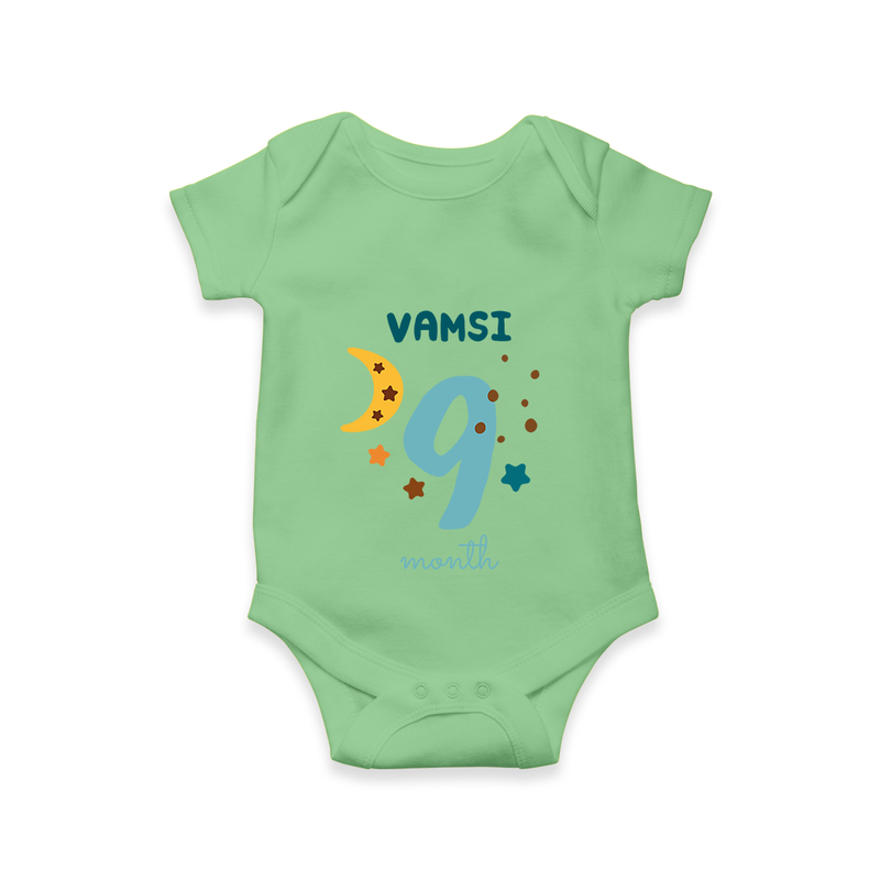 Celebrate The 9th Month Birthday Custom Romper, Personalized with your Baby's name - GREEN - 0 - 3 Months Old (Chest 16")