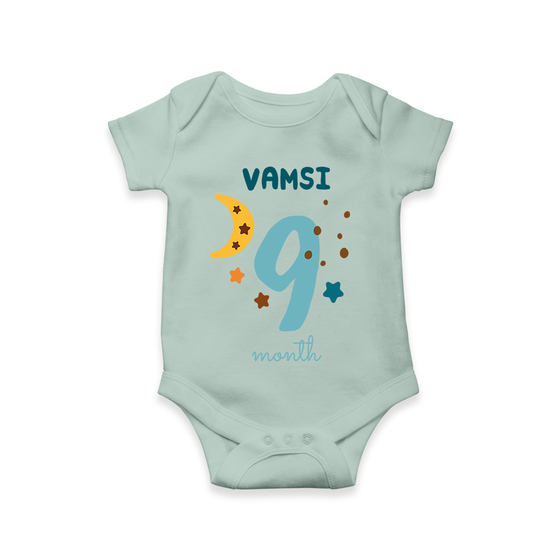 Celebrate The 9th Month Birthday Custom Romper, Personalized with your Baby's name - MINT GREEN - 0 - 3 Months Old (Chest 16")