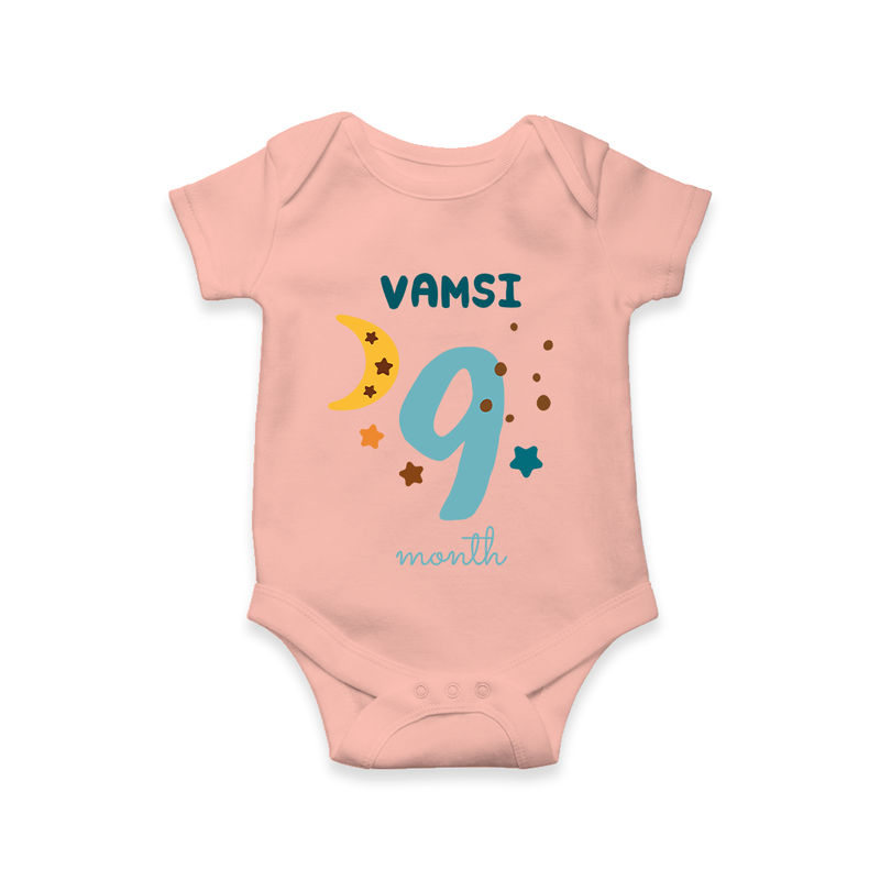Celebrate The 9th Month Birthday Custom Romper, Personalized with your Baby's name - PEACH - 0 - 3 Months Old (Chest 16")