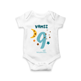 Celebrate The 9th Month Birthday Custom Romper, Personalized with your Baby's name - WHITE - 0 - 3 Months Old (Chest 16")