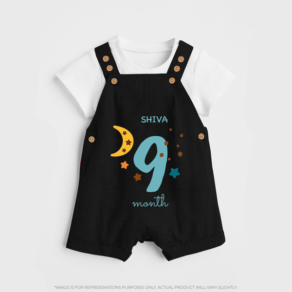 Celebrate Your Baby's Ninth Month With Our Uniquely Customized Baby Dungaree Set, Designed For Precious Moments - BLACK - 0 - 5 Months Old (Chest 18")