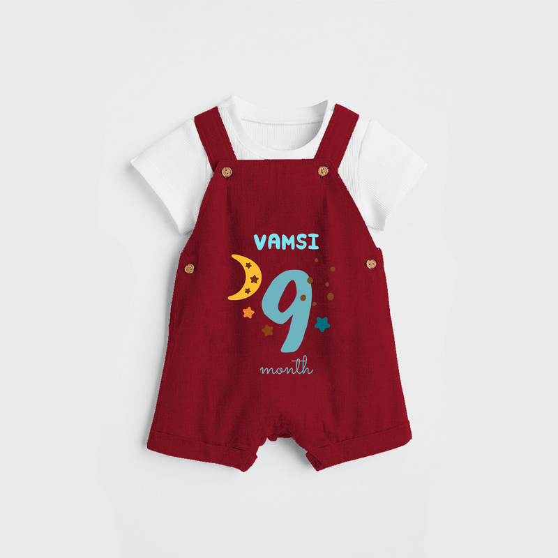 Celebrate The 9th Month Birthday Custom Dungaree, Personalized with your Baby's name - RED - 0 - 5 Months Old (Chest 17")