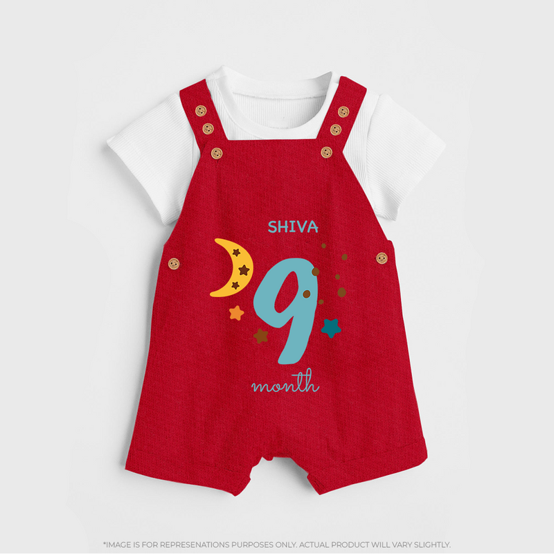 Celebrate Your Baby's Ninth Month With Our Uniquely Customized Baby Dungaree Set, Designed For Precious Moments - RED - 0 - 5 Months Old (Chest 18")