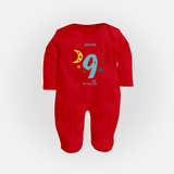 Celebrate Your Baby's Ninth Month With Our Uniquely Customized Baby Sleep Suit, Designed For Precious Moments - RED - New Born (Chest 7.5")