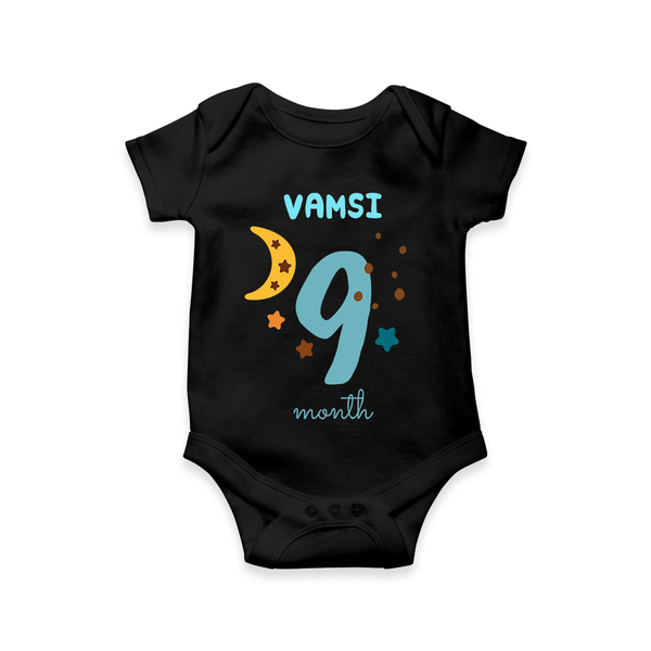 Celebrate The 9th Month Birthday Custom Romper, Personalized with your Baby's name - BLACK - 0 - 3 Months Old (Chest 16")