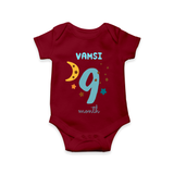 Celebrate The 9th Month Birthday Custom Romper, Personalized with your Baby's name - MAROON - 0 - 3 Months Old (Chest 16")