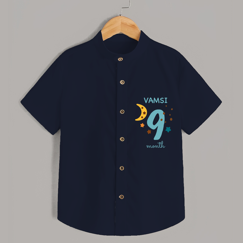 Celebrate The 9th Month Birthday with Custom Shirt, Personalized with your Baby's name - NAVY BLUE - 0 - 6 Months Old (Chest 21")