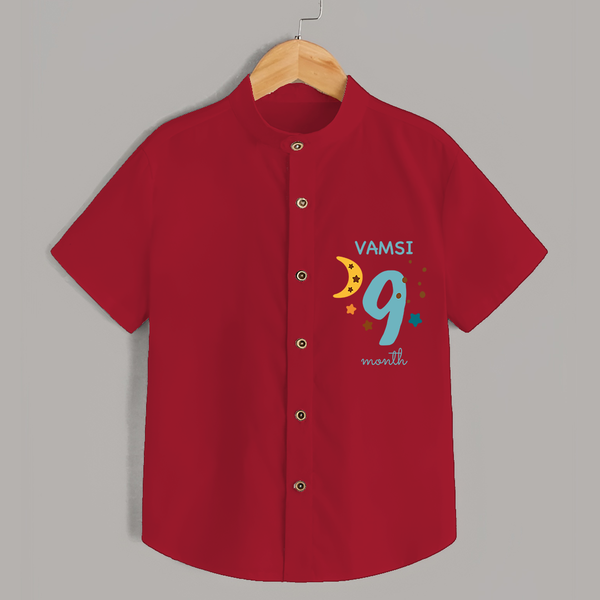 Celebrate The 9th Month Birthday with Custom Shirt, Personalized with your Baby's name - RED - 0 - 6 Months Old (Chest 21")