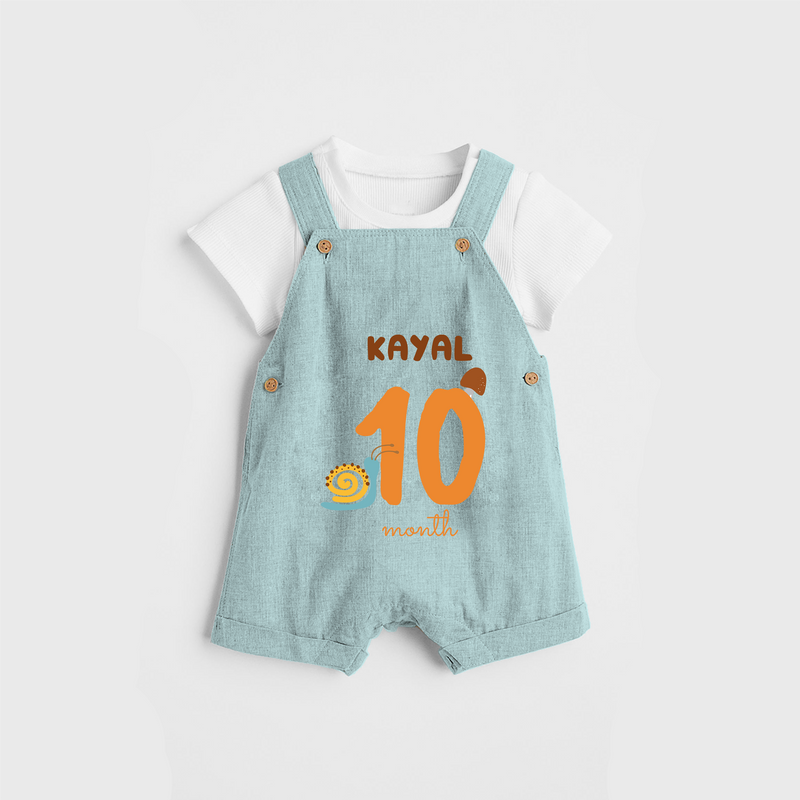 Celebrate The 10th Month Birthday Custom Dungaree, Personalized with your Baby's name - ARCTIC BLUE - 0 - 5 Months Old (Chest 17")