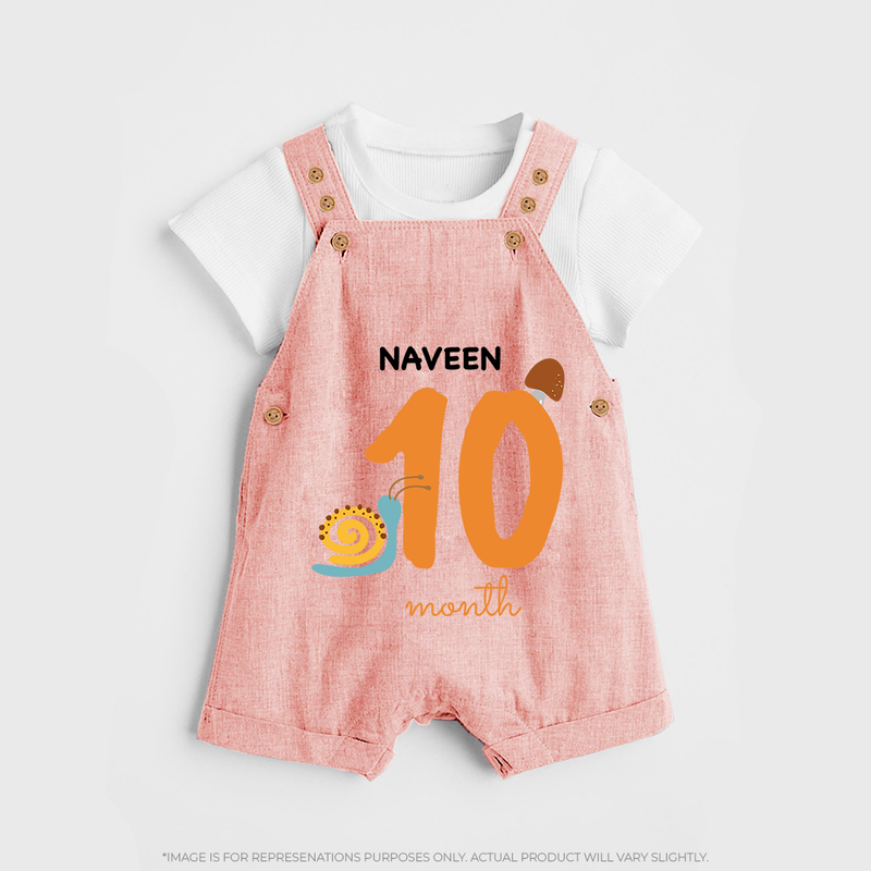 Celebrate Your Baby's Tenth Month With Our Uniquely Customized Baby Dungaree Set, Designed For Precious Moments - PEACH - 0 - 5 Months Old (Chest 18")