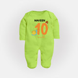 10 Month Old Baby Clothing | Custom Full Sleeve Bodysuit/ Sleep Suit/ Jumpsuit Design | Ideal for Gifting - LIME GREEN - New Born (Chest 7.5")