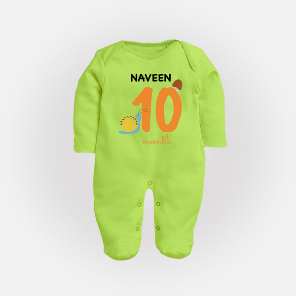 10 Month Old Baby Clothing | Custom Full Sleeve Bodysuit/ Sleep Suit/ Jumpsuit Design | Ideal for Gifting - LIME GREEN - New Born (Chest 7.5")