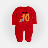 Celebrate Your Baby's Tenth Month With Our Uniquely Customized Baby Sleep Suit, Designed For Precious Moments - RED - New Born (Chest 7.5")