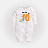 Celebrate Your Baby's Tenth Month With Our Uniquely Customized Baby Sleep Suit, Designed For Precious Moments - WHITE - New Born (Chest 7.5")