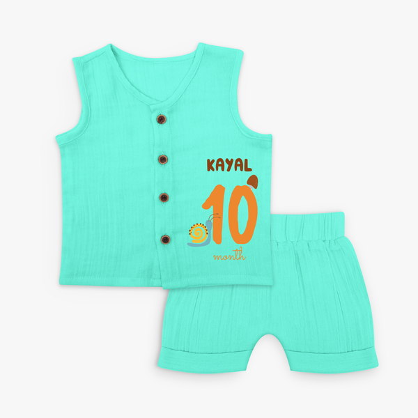 Celebrate The 10th Month Birthday Custom Jabla set, Personalized with your Baby's name - AQUA GREEN - 0 - 3 Months Old (Chest 9.8")