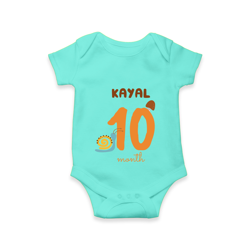 Celebrate The 10th Month Birthday Custom Romper, Personalized with your Baby's name - ARCTIC BLUE - 0 - 3 Months Old (Chest 16")