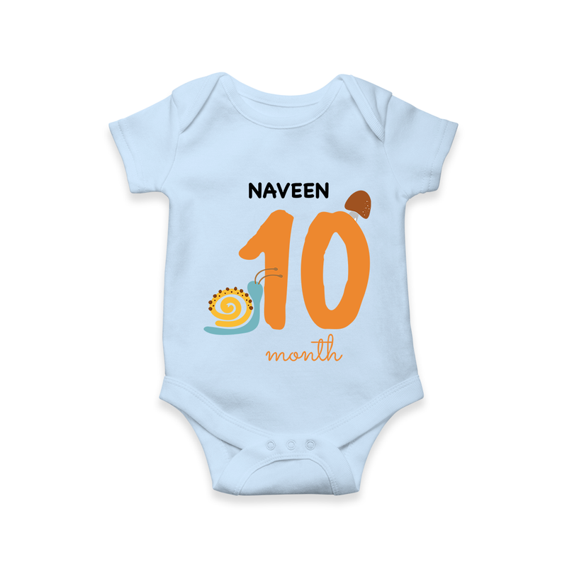 Celebrate Your Baby's Tenth Month With Our Uniquely Customized Baby Romper, Designed For Precious Moments - BABY BLUE - 0 - 3 Months Old (Chest 16")