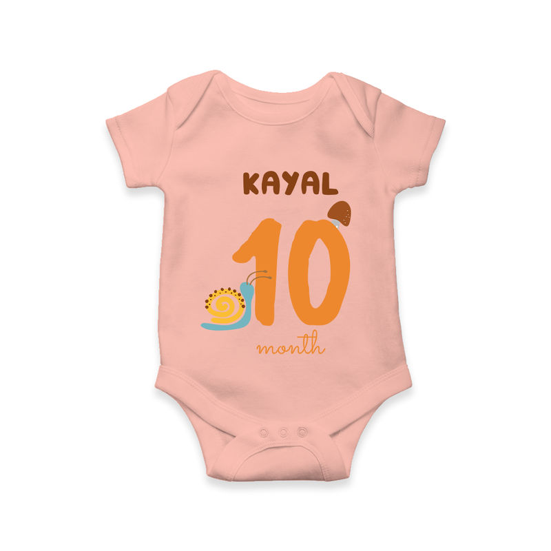 Celebrate The 10th Month Birthday Custom Romper, Personalized with your Baby's name - PEACH - 0 - 3 Months Old (Chest 16")
