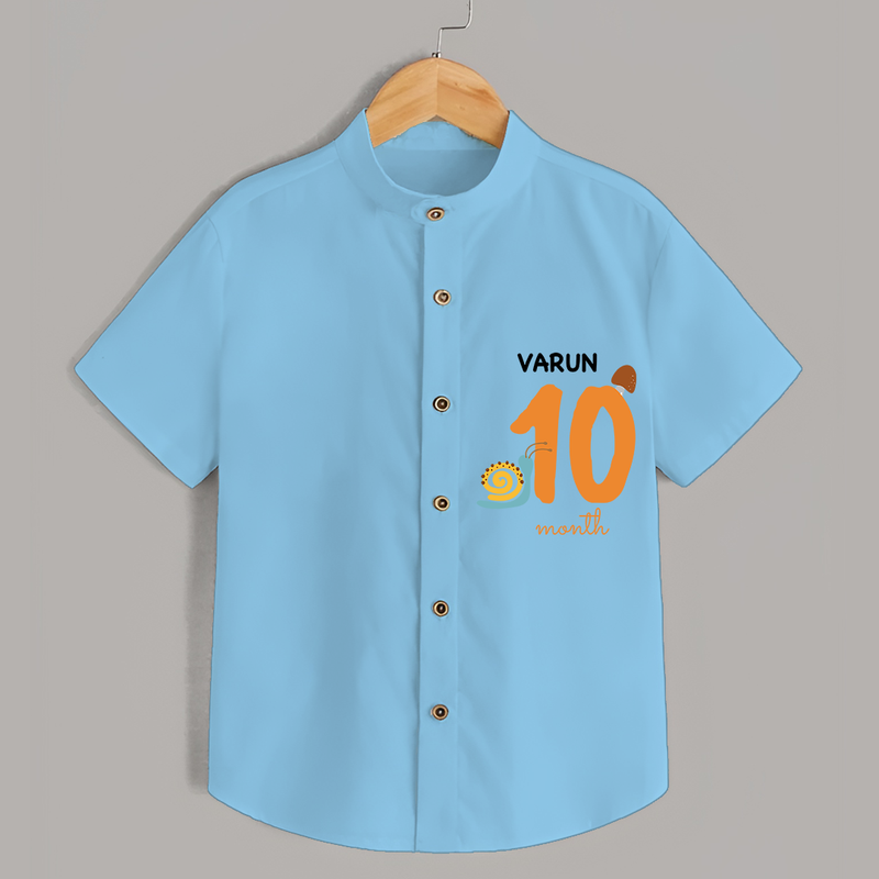 Celebrate The 10th Month Birthday with Custom Shirt, Personalized with your Baby's name - SKY BLUE - 0 - 6 Months Old (Chest 21")