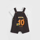 Celebrate The 10th Month Birthday Custom Dungaree, Personalized with your Baby's name - CHOCOLATE BROWN - 0 - 5 Months Old (Chest 17")