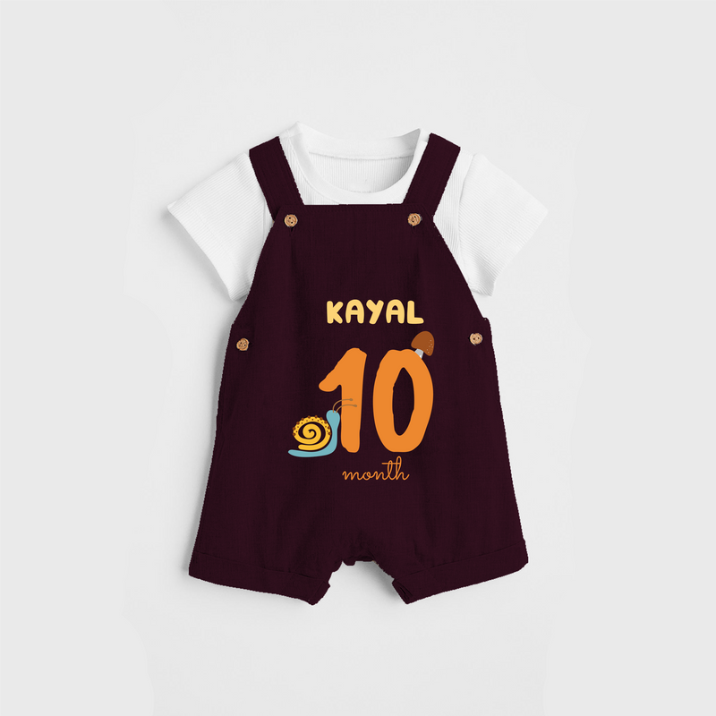 Celebrate The 10th Month Birthday Custom Dungaree, Personalized with your Baby's name - MAROON - 0 - 5 Months Old (Chest 17")