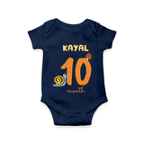 Celebrate The 10th Month Birthday Custom Romper, Personalized with your Baby's name - NAVY BLUE - 0 - 3 Months Old (Chest 16")
