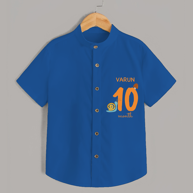 Celebrate The 10th Month Birthday with Custom Shirt, Personalized with your Baby's name - COBALT BLUE - 0 - 6 Months Old (Chest 21")