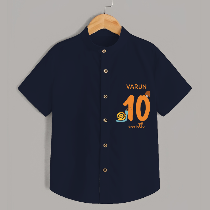 Celebrate The 10th Month Birthday with Custom Shirt, Personalized with your Baby's name - NAVY BLUE - 0 - 6 Months Old (Chest 21")