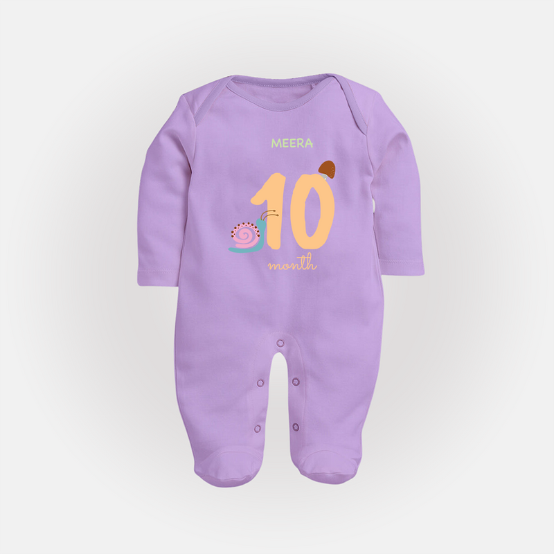 Celebrate Your Baby's Tenth Month With Our Uniquely Customized Baby Sleep Suit, Designed For Precious Moments - LILAC - New Born (Chest 7.5")