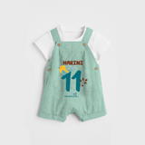 Celebrate The 11th Month Birthday Custom Dungaree, Personalized with your Baby's name - LIGHT GREEN - 0 - 5 Months Old (Chest 17")