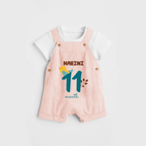 Celebrate The 11th Month Birthday Custom Dungaree, Personalized with your Baby's name - PEACH - 0 - 5 Months Old (Chest 17")