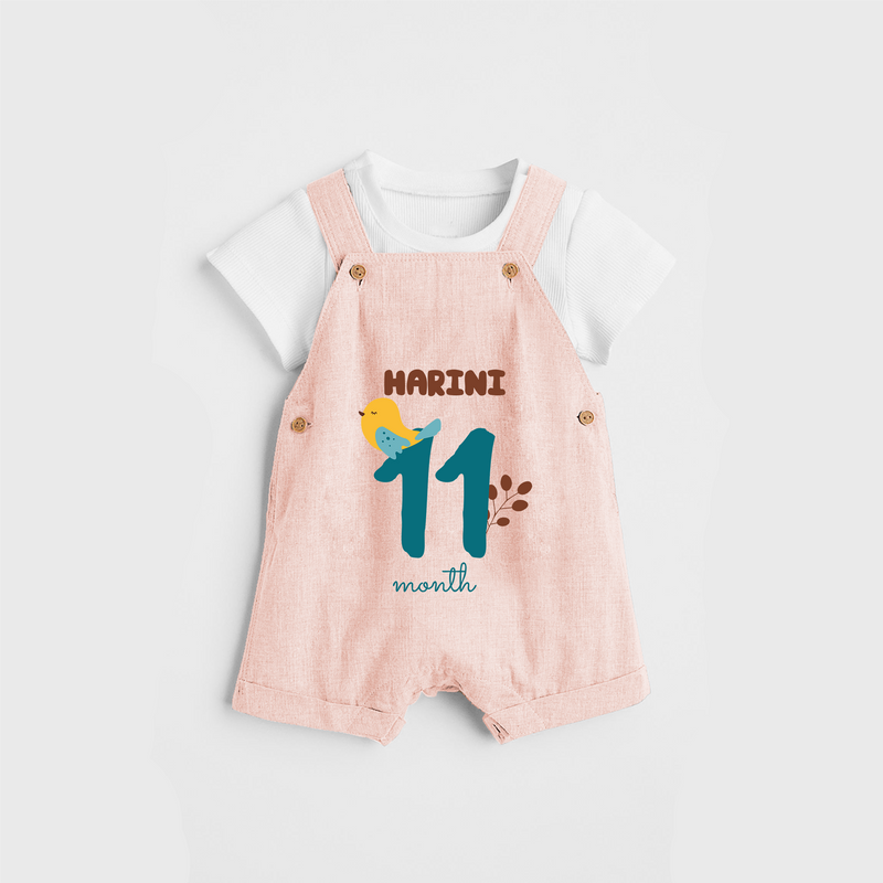 Celebrate The 11th Month Birthday Custom Dungaree, Personalized with your Baby's name - PEACH - 0 - 5 Months Old (Chest 17")