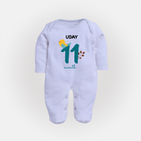 11 Month Old Baby Clothing | Custom Full Sleeve Bodysuit/ Sleep Suit/ Jumpsuit Design | Ideal for Gifting - BABY BLUE - New Born (Chest 7.5")