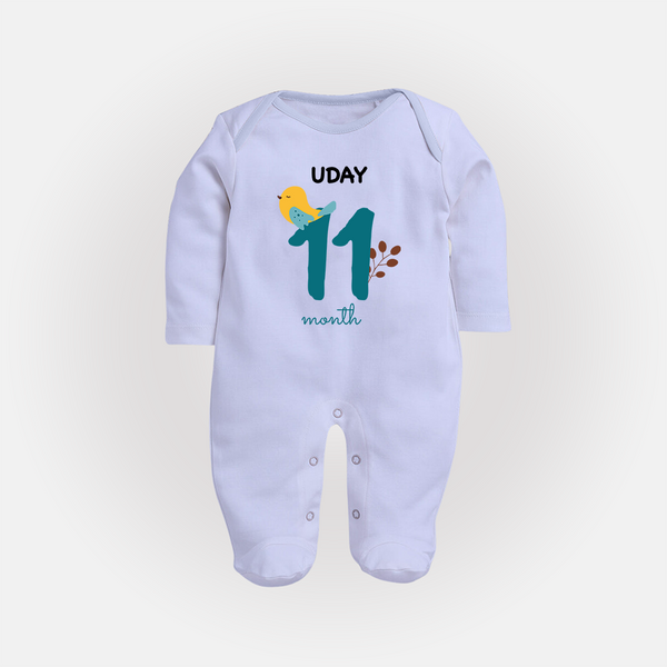 11 Month Old Baby Clothing | Custom Full Sleeve Bodysuit/ Sleep Suit/ Jumpsuit Design | Ideal for Gifting - BABY BLUE - New Born (Chest 7.5")