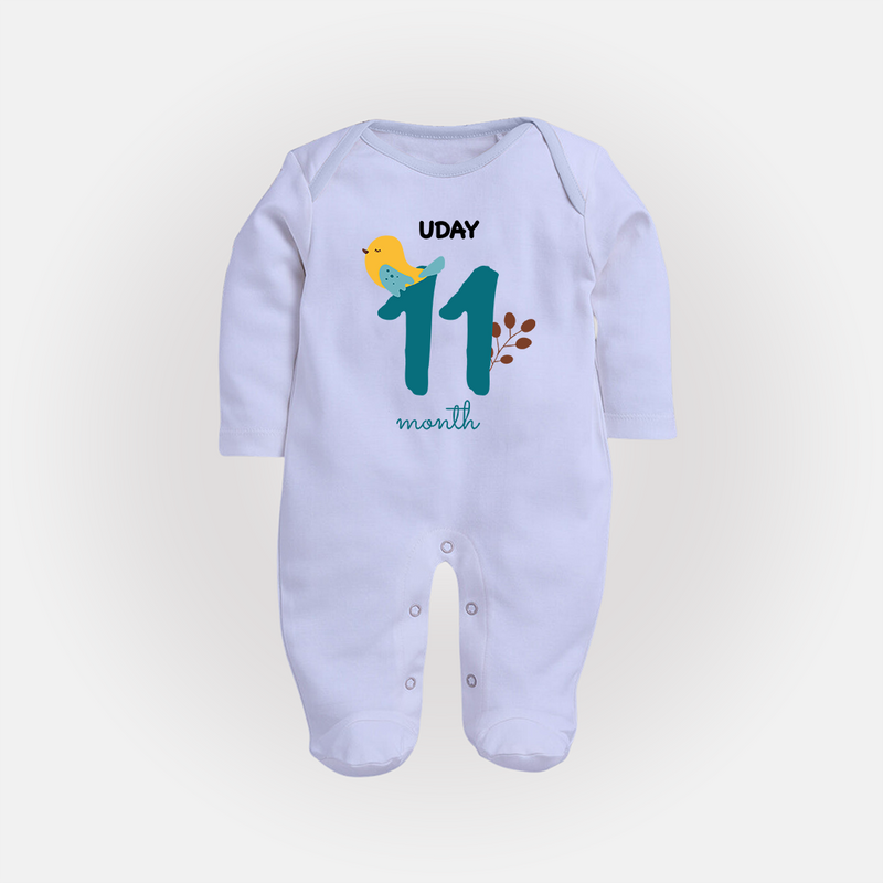 Celebrate Your Baby's Eleventh Month With Our Uniquely Customized Baby Sleep Suit, Designed For Precious Moments - BABY BLUE - New Born (Chest 7.5")