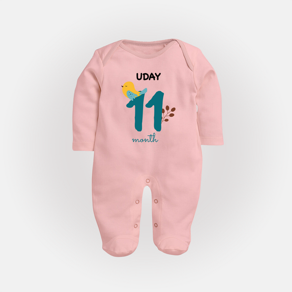 11 Month Old Baby Clothing | Custom Full Sleeve Bodysuit/ Sleep Suit/ Jumpsuit Design | Ideal for Gifting - BABY PINK - New Born (Chest 7.5")