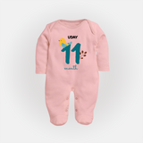 Celebrate Your Baby's Eleventh Month With Our Uniquely Customized Baby Sleep Suit, Designed For Precious Moments - BABY PINK - New Born (Chest 7.5")