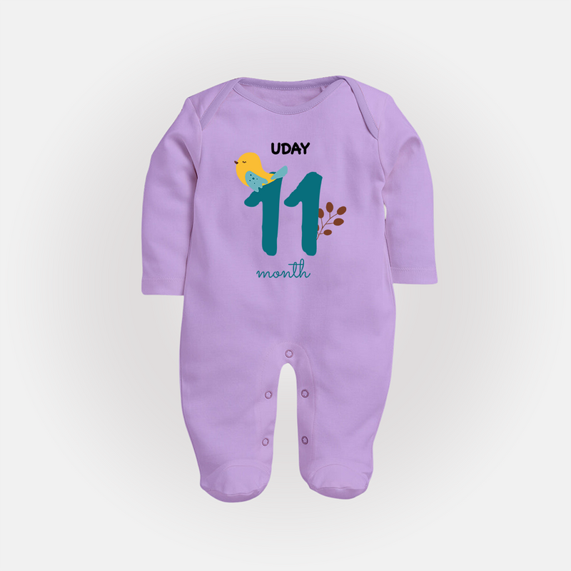 Celebrate Your Baby's Eleventh Month With Our Uniquely Customized Baby Sleep Suit, Designed For Precious Moments - LILAC - New Born (Chest 7.5")