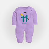 11 Month Old Baby Clothing | Custom Full Sleeve Bodysuit/ Sleep Suit/ Jumpsuit Design | Ideal for Gifting - LILAC - New Born (Chest 7.5")