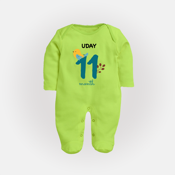 11 Month Old Baby Clothing | Custom Full Sleeve Bodysuit/ Sleep Suit/ Jumpsuit Design | Ideal for Gifting - LIME GREEN - New Born (Chest 7.5")