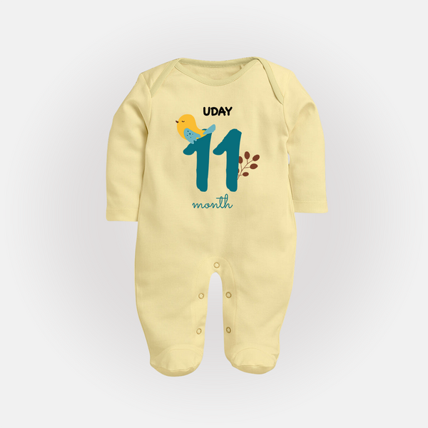 Celebrate Your Baby's Eleventh Month With Our Uniquely Customized Baby Sleep Suit, Designed For Precious Moments - PASTEL YELLOW - New Born (Chest 7.5")