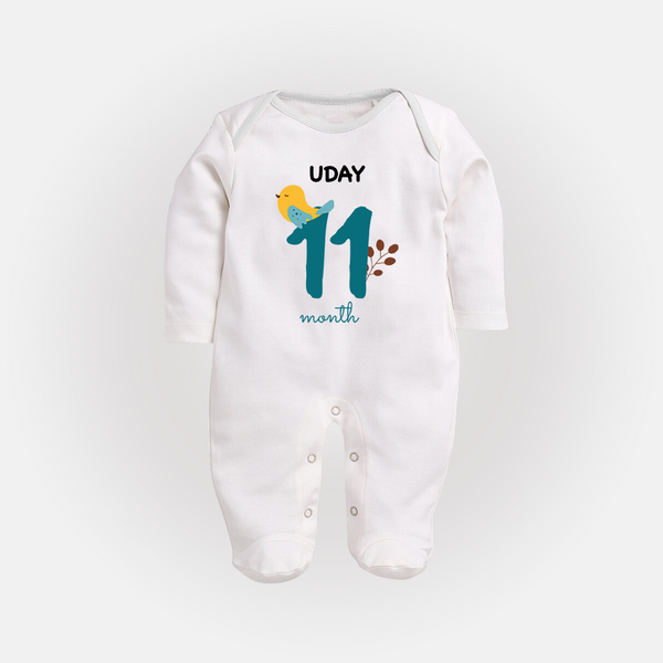 11 Month Old Baby Clothing | Custom Full Sleeve Bodysuit/ Sleep Suit/ Jumpsuit Design | Ideal for Gifting - WHITE - New Born (Chest 7.5")