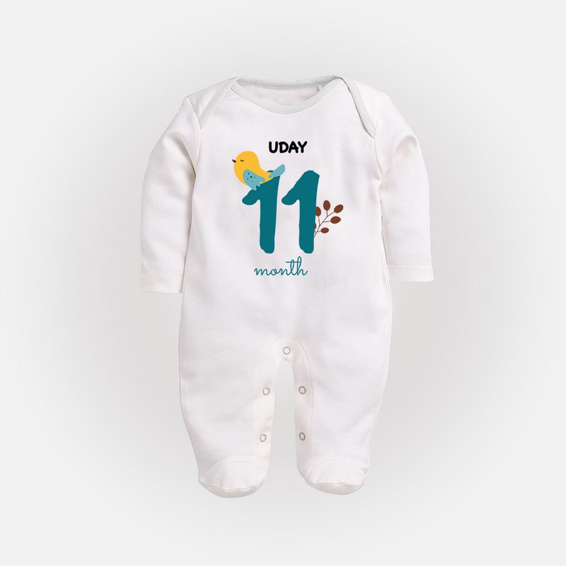 Celebrate Your Baby's Eleventh Month With Our Uniquely Customized Baby Sleep Suit, Designed For Precious Moments - WHITE - New Born (Chest 7.5")