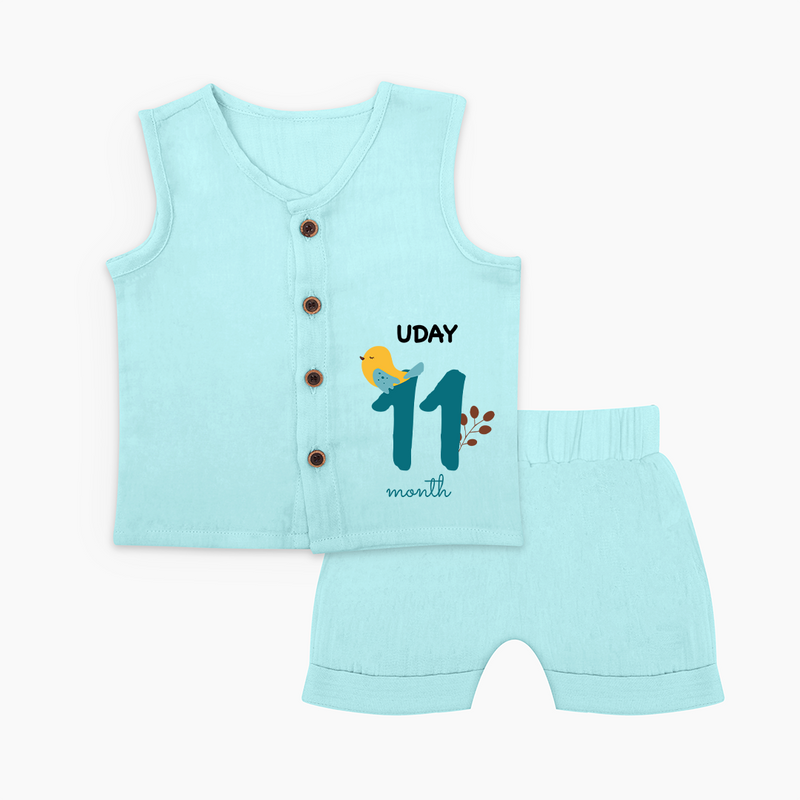 Celebrate Your Baby's Eleventh Month With Our Uniquely Customized Jabla Set For Babies With Name, Designed For Precious Moments - BABY BLUE - 0 - 3 Months Old (Chest 9.8")