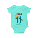 Celebrate The 11th Month Birthday Custom Romper, Personalized with your Baby's name - ARCTIC BLUE - 0 - 3 Months Old (Chest 16")
