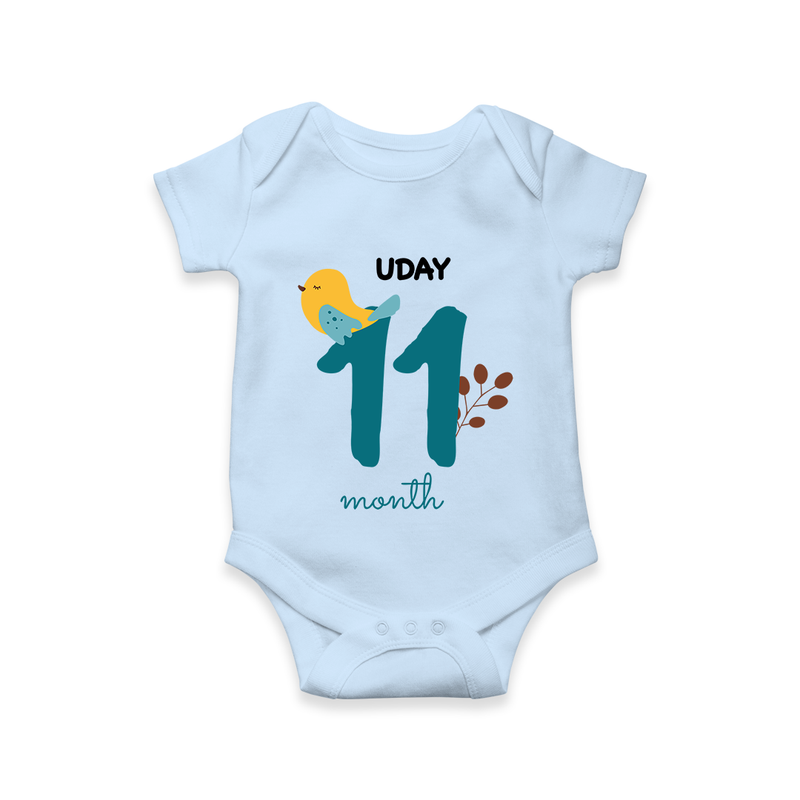 Celebrate Your Baby's Eleventh Month With Our Uniquely Customized Baby Romper, Designed For Precious Moments - BABY BLUE - 0 - 3 Months Old (Chest 16")