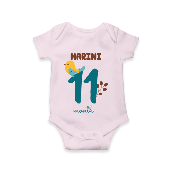 Celebrate The 11th Month Birthday Custom Romper, Personalized with your Baby's name - BABY PINK - 0 - 3 Months Old (Chest 16")
