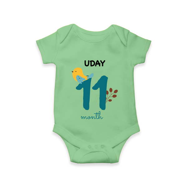 11 Month Old Baby Clothing | Custom Romper/Onesie Design | Ideal for Gifting - GREEN - New Born (Chest 14")