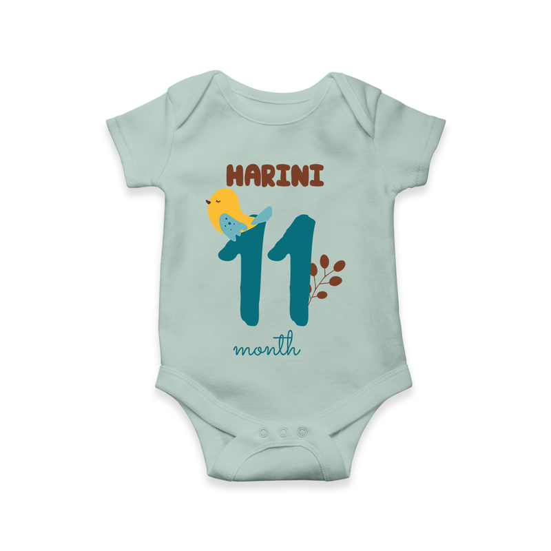 Celebrate The 11th Month Birthday Custom Romper, Personalized with your Baby's name - MINT GREEN - 0 - 3 Months Old (Chest 16")