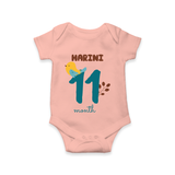 Celebrate The 11th Month Birthday Custom Romper, Personalized with your Baby's name - PEACH - 0 - 3 Months Old (Chest 16")